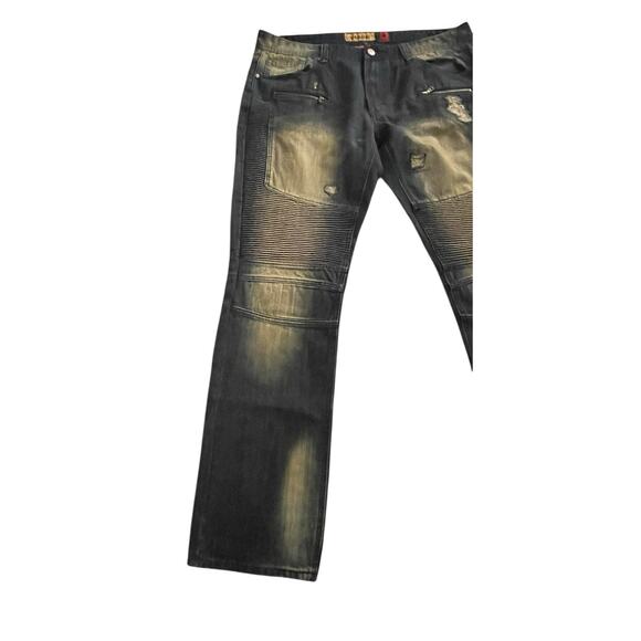 Mens Makobi Jeans 36x34 Blue Faded Distressed Zipper Pockets Streetwear Y2K - Picture 10 of 16